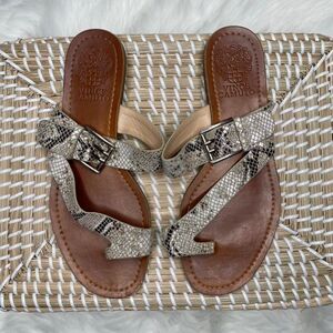 Vince Camuto Snake Print Tadd Leather Buckled Flat Sandals Size 6.5